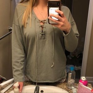 lace up athleisure tunic sweatshirt